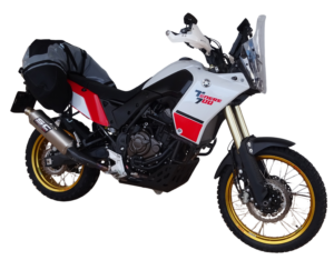 Podkova 70l Adventure Extrém – sedlový cestovní vak na motorku s vnitřními vaky, barvy: písková, šedá, černá.