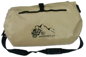 Zadní vak na motorku s horním vstupem pískovo-černý – boční pohled