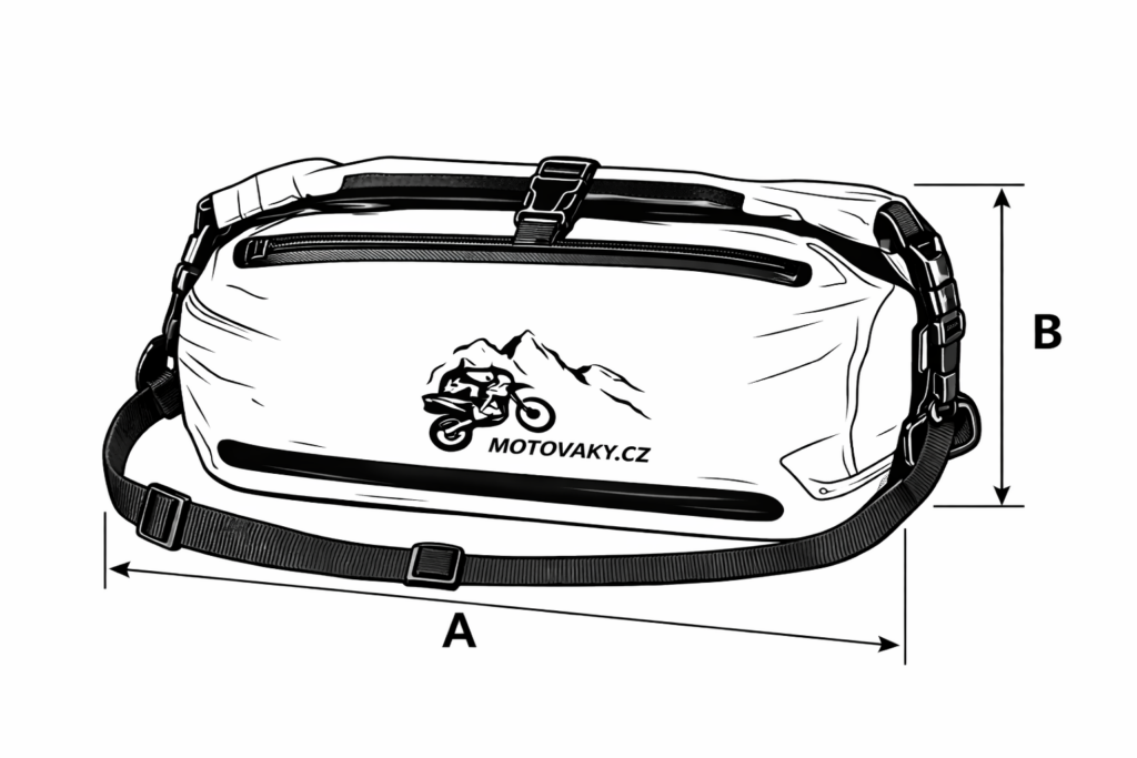 Technický nákres zadního vaku na motorku s horním vstupem