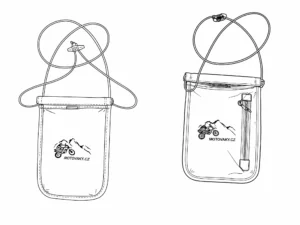 Vodotěsný vak na krk – nákres variant s kapsou na karty i bez kapsy